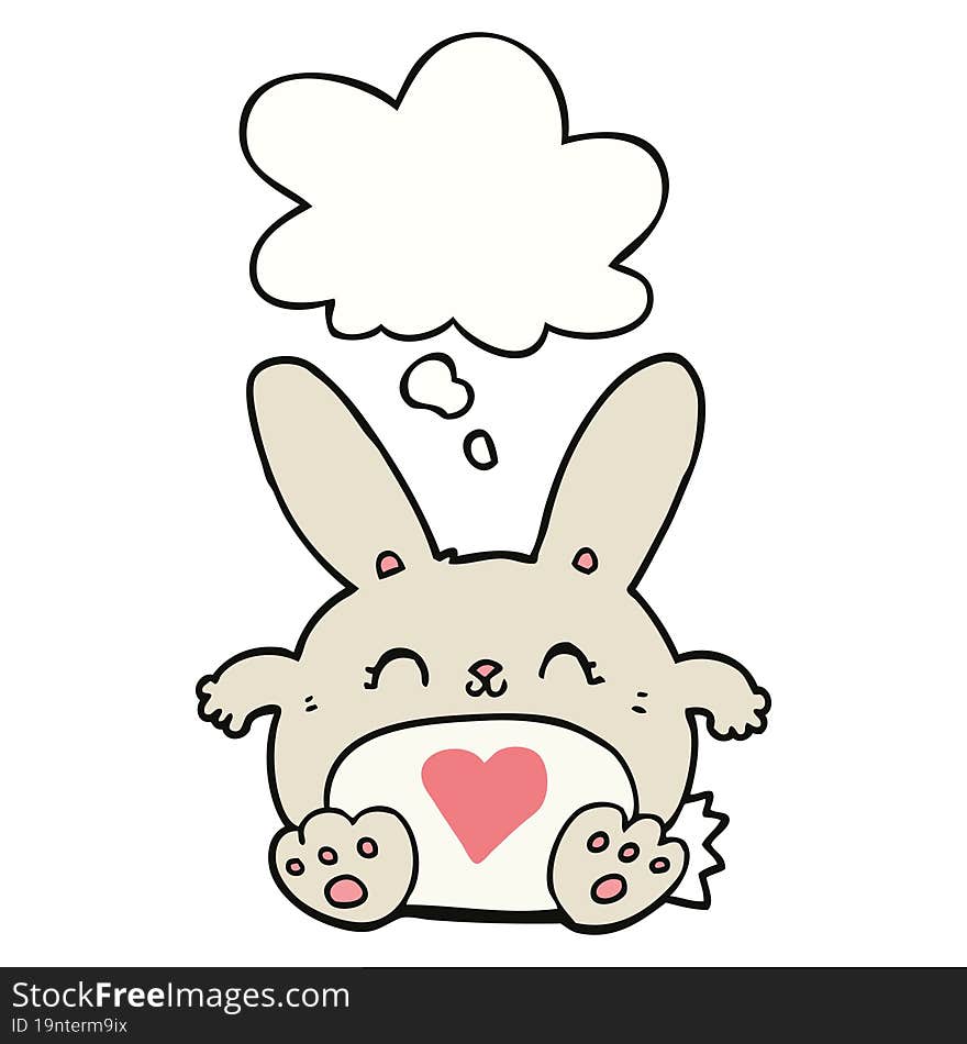 cute cartoon rabbit with love heart with thought bubble