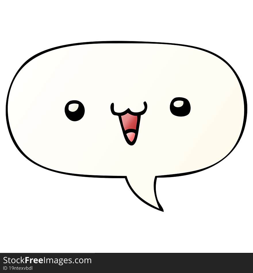 cute happy face cartoon and speech bubble in smooth gradient style