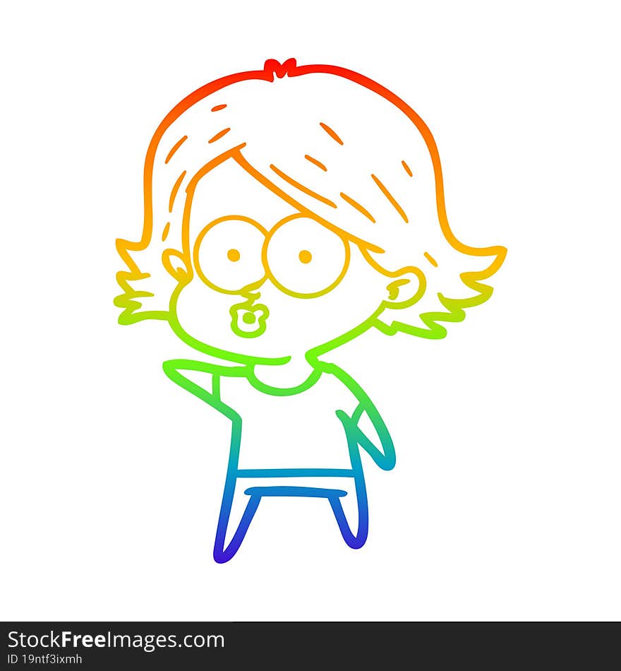 rainbow gradient line drawing cartoon girl pouting