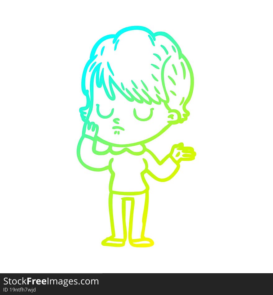 cold gradient line drawing of a cartoon woman