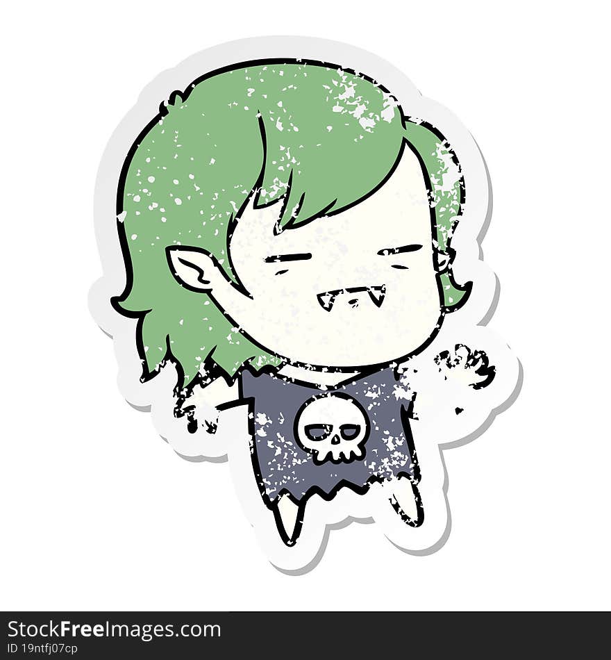 distressed sticker of a cartoon undead vampire girl