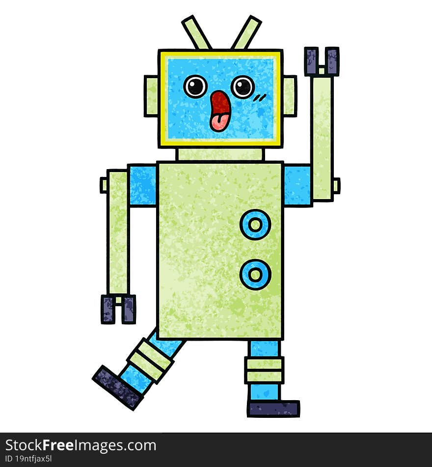 retro grunge texture cartoon of a robot