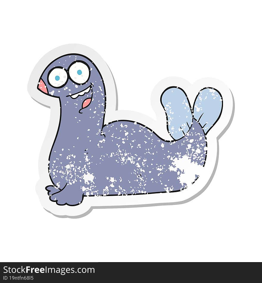 Retro Distressed Sticker Of A Cartoon Seal