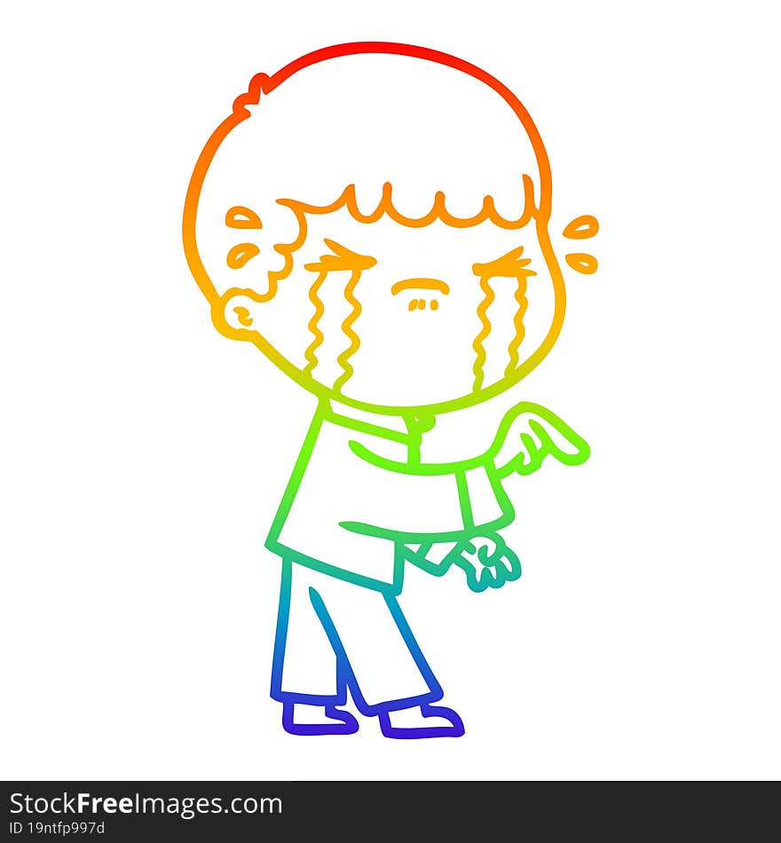 rainbow gradient line drawing of a cartoon man crying