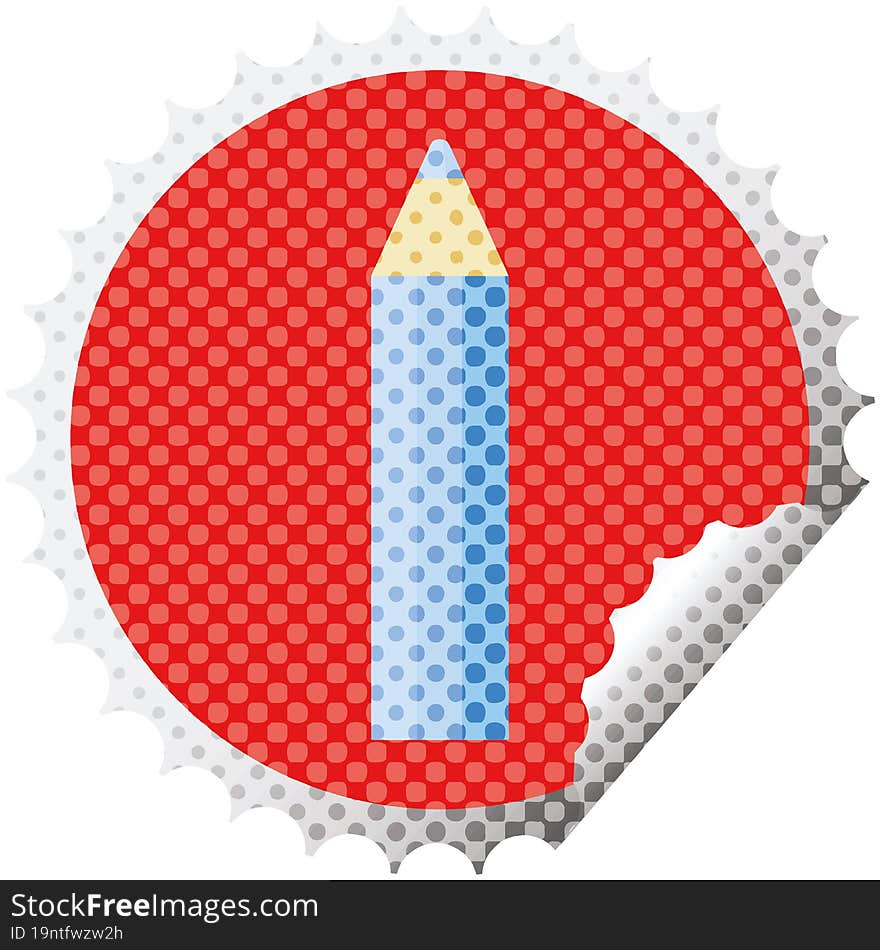 Blue Coloring Pencil Round Sticker Stamp