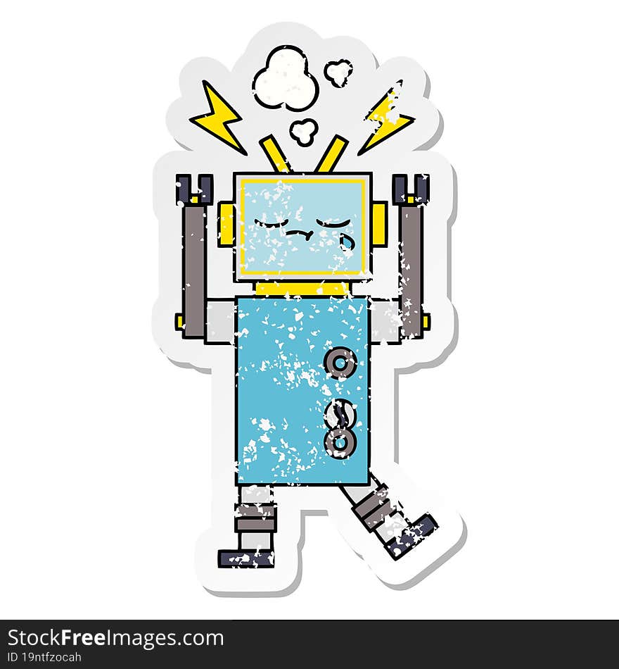 distressed sticker of a cute cartoon crying robot