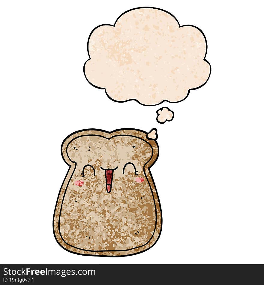 cute cartoon slice of toast with thought bubble in grunge texture style. cute cartoon slice of toast with thought bubble in grunge texture style