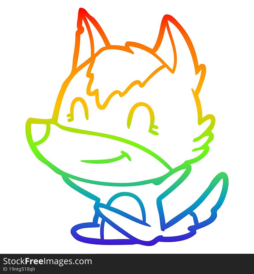 rainbow gradient line drawing friendly cartoon wolf