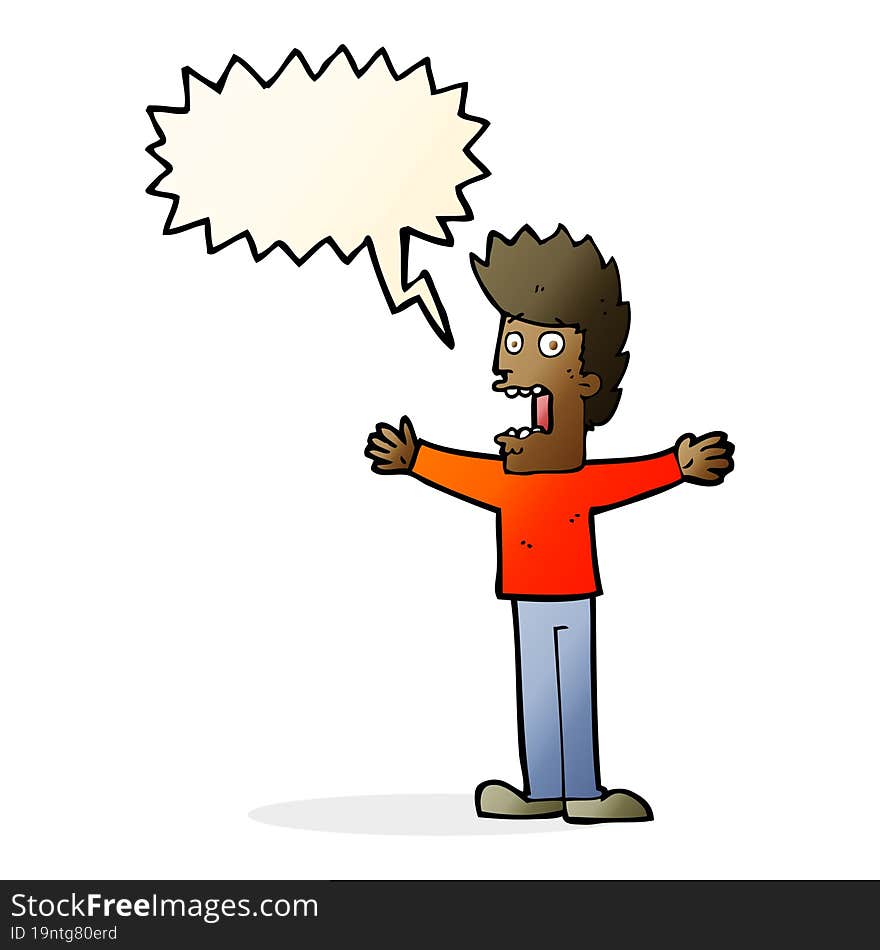 cartoon terrified man with speech bubble