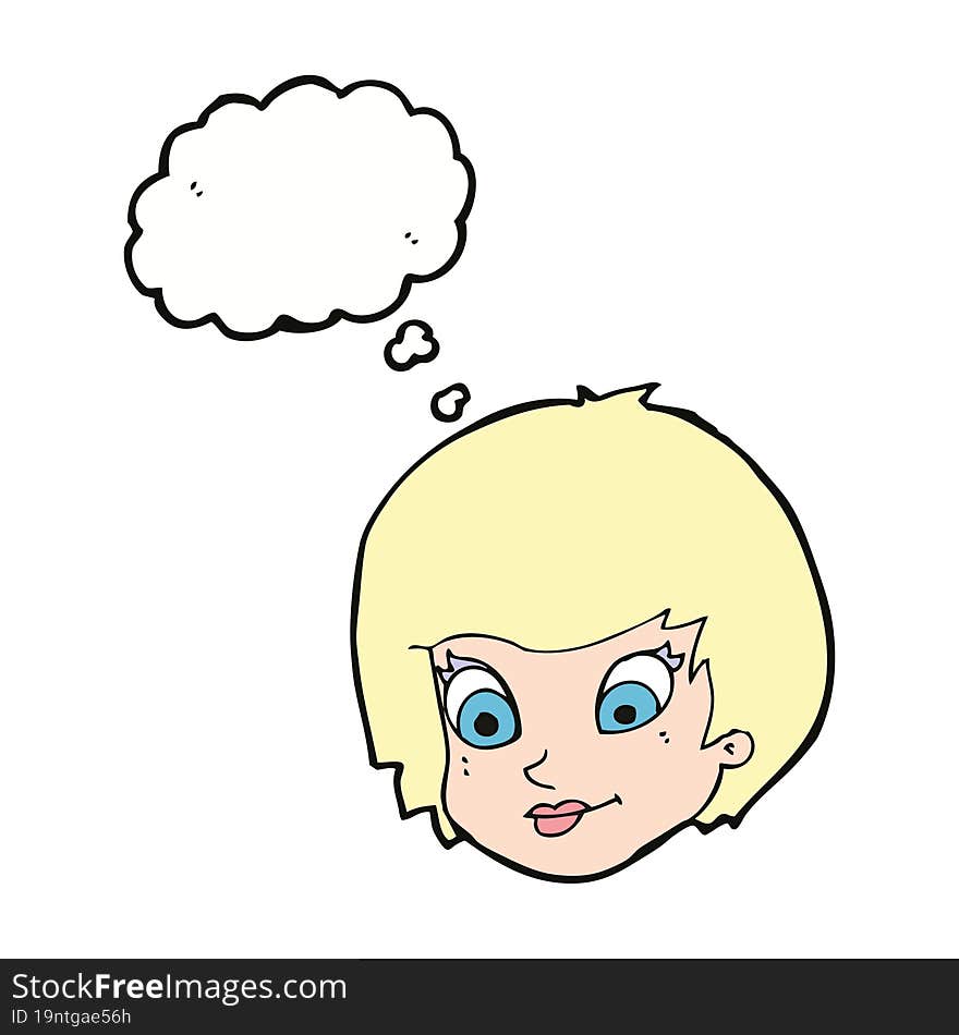 cartoon female face with thought bubble