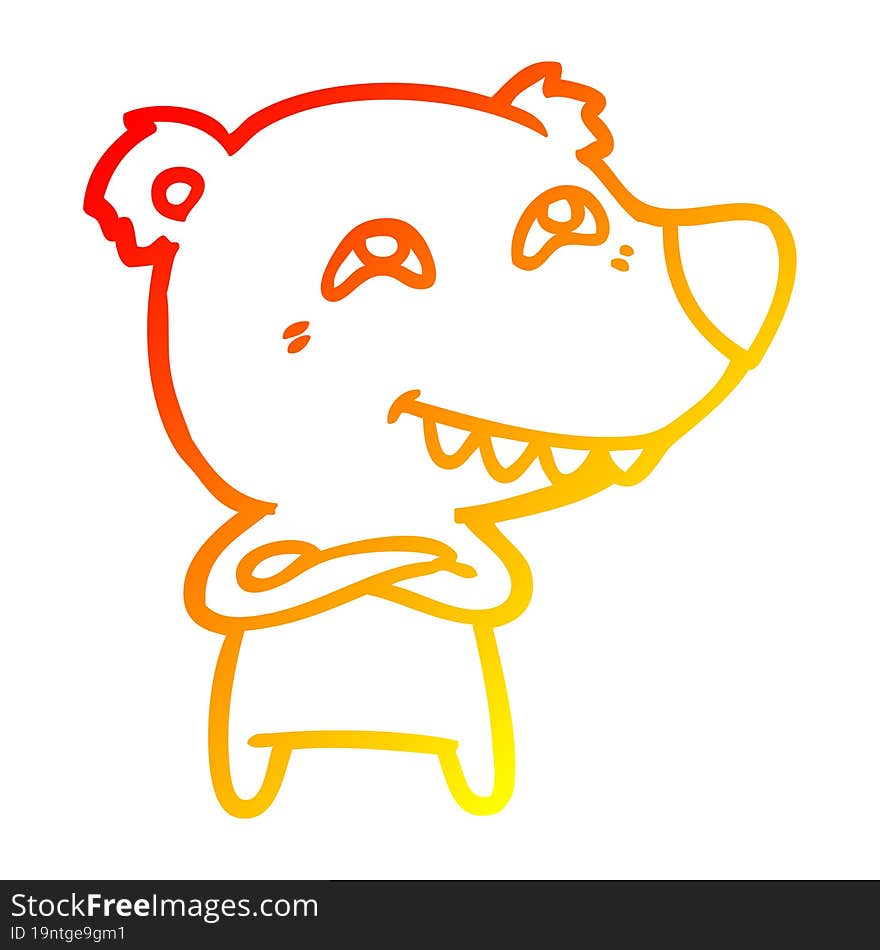 warm gradient line drawing cartoon bear showing teeth