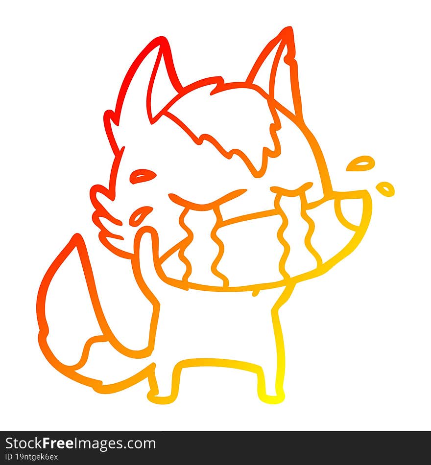 warm gradient line drawing of a cartoon crying wolf