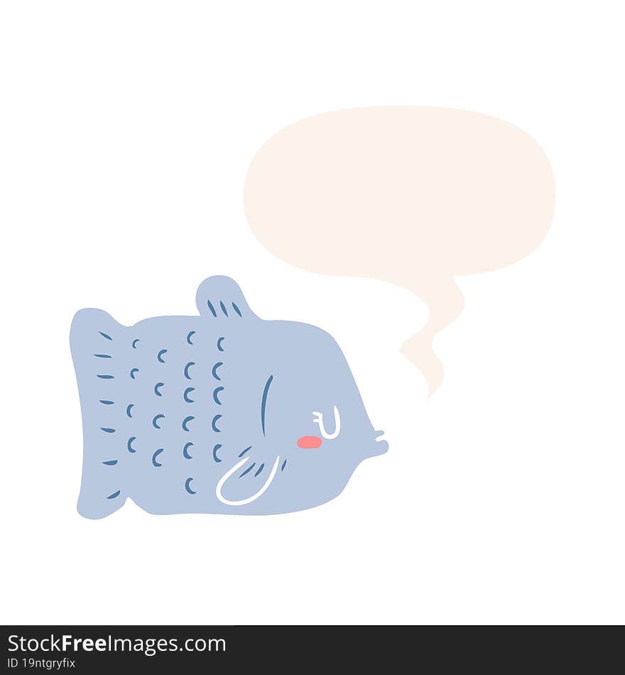 cartoon fish and speech bubble in retro style