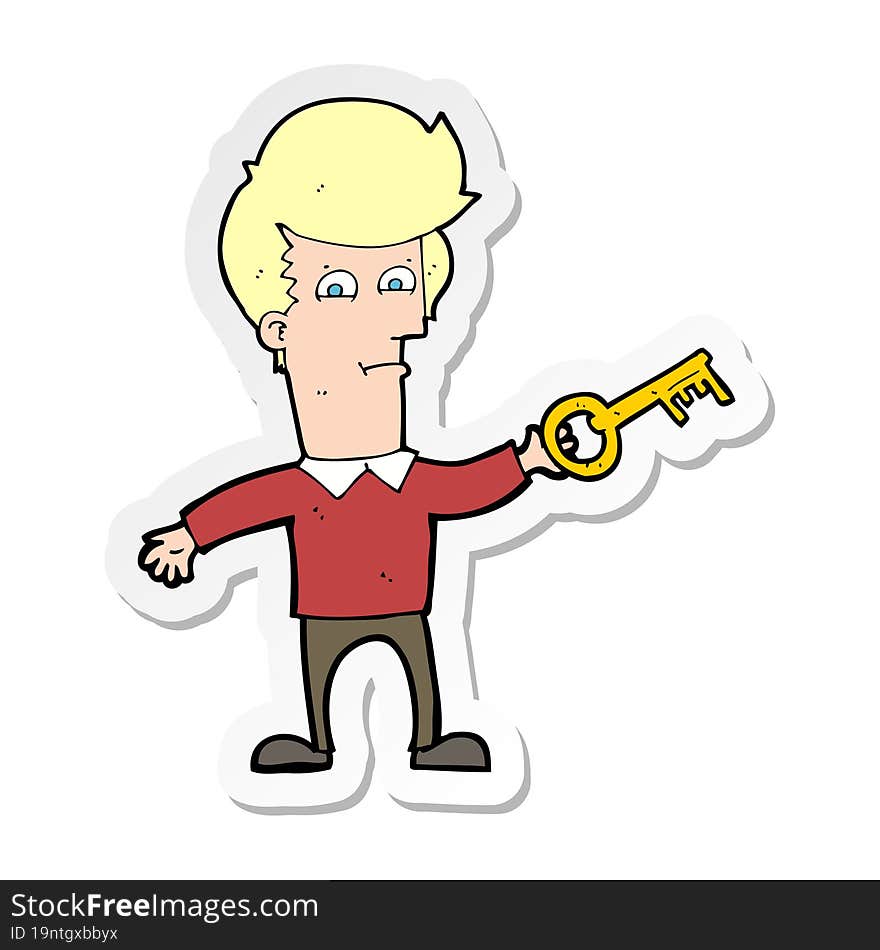 sticker of a cartoon man with key