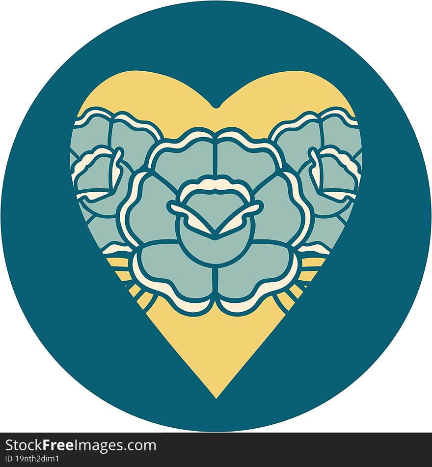 Tattoo Style Icon Of A Heart And Flowers