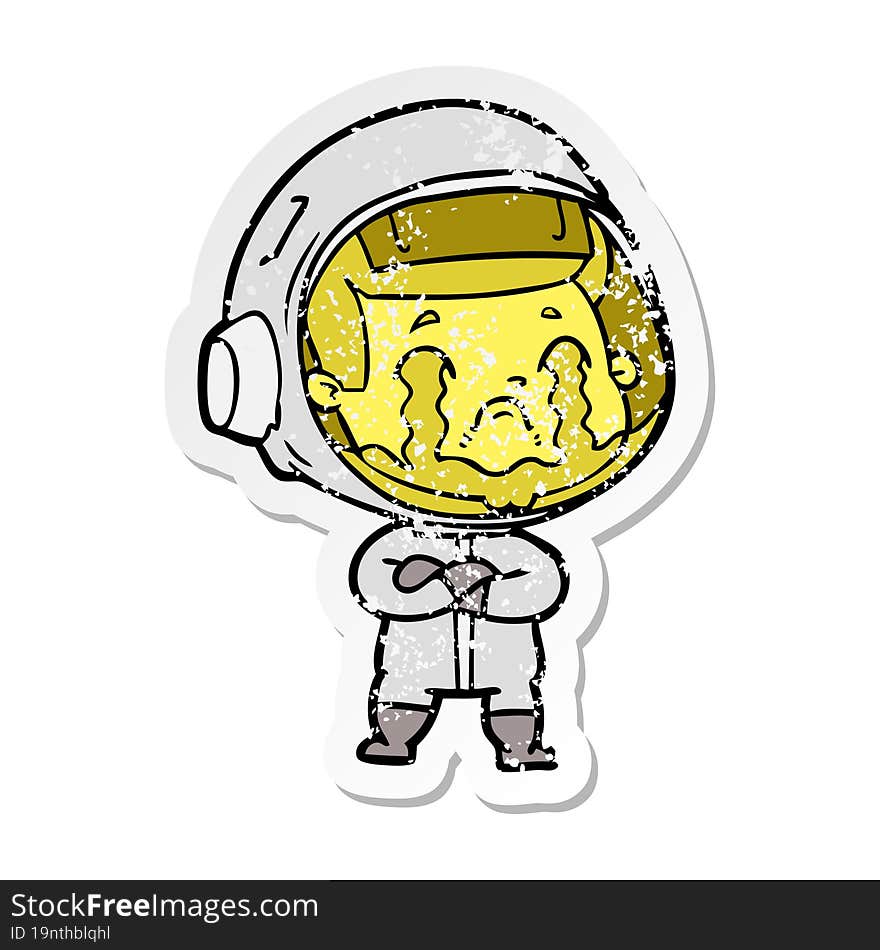 Distressed Sticker Of A Cartoon Crying Astronaut