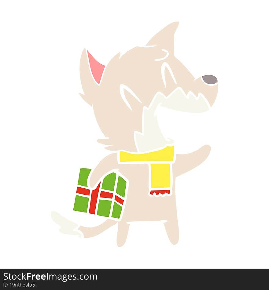 laughing christmas fox flat color style cartoon