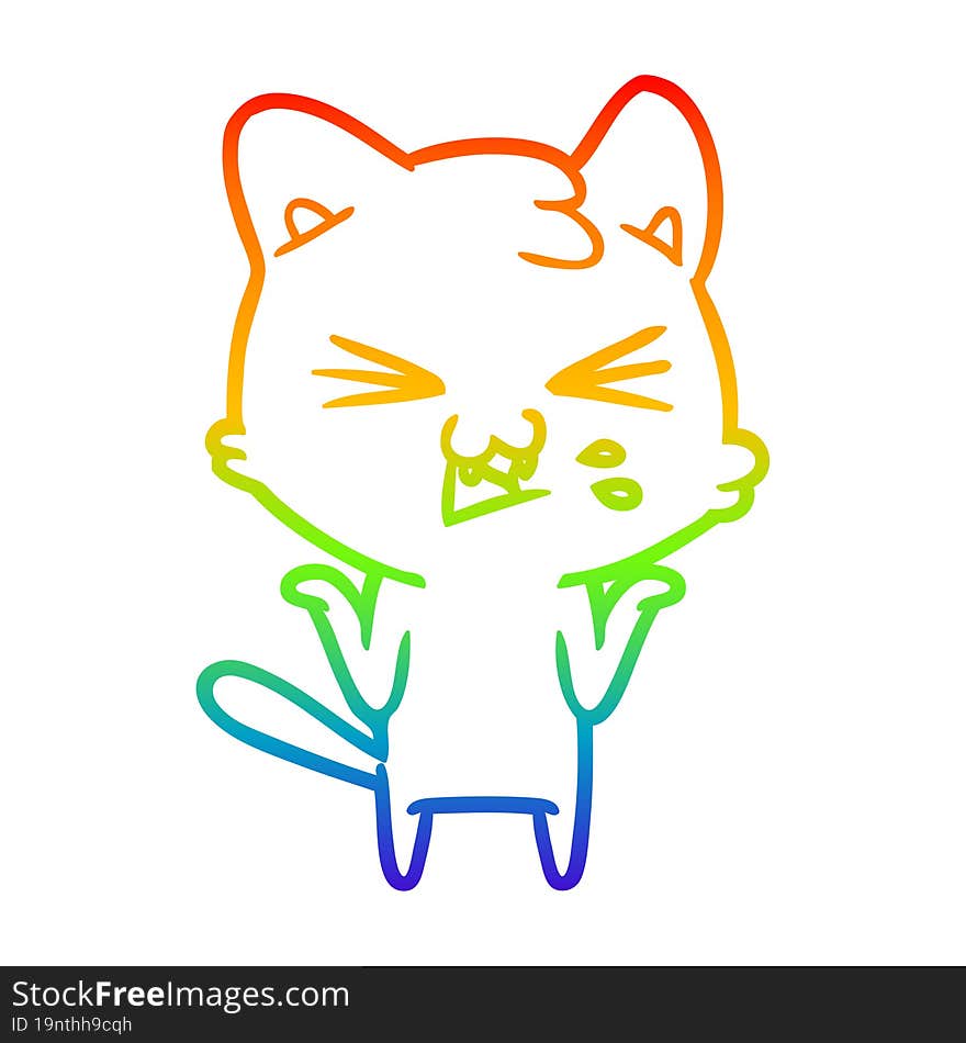 rainbow gradient line drawing cartoon cat hissing