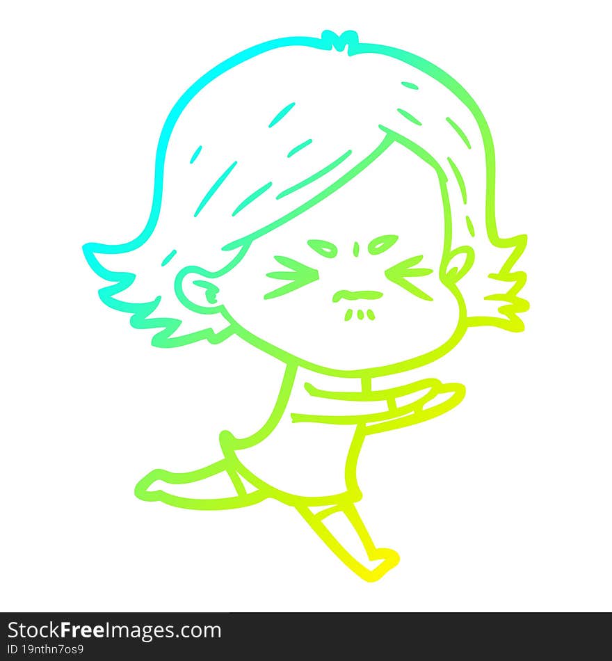 cold gradient line drawing of a cartoon angry girl