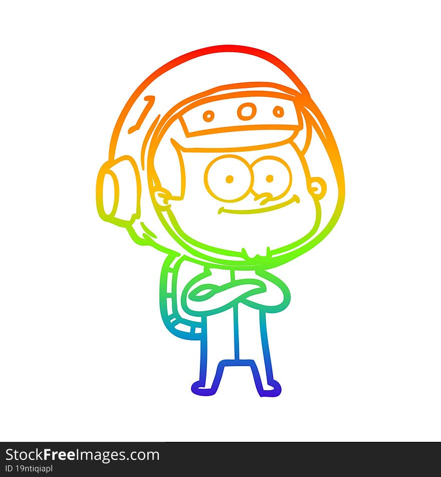 rainbow gradient line drawing of a happy astronaut cartoon