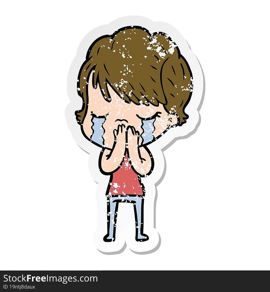 Distressed Sticker Of A Cartoon Woman Crying