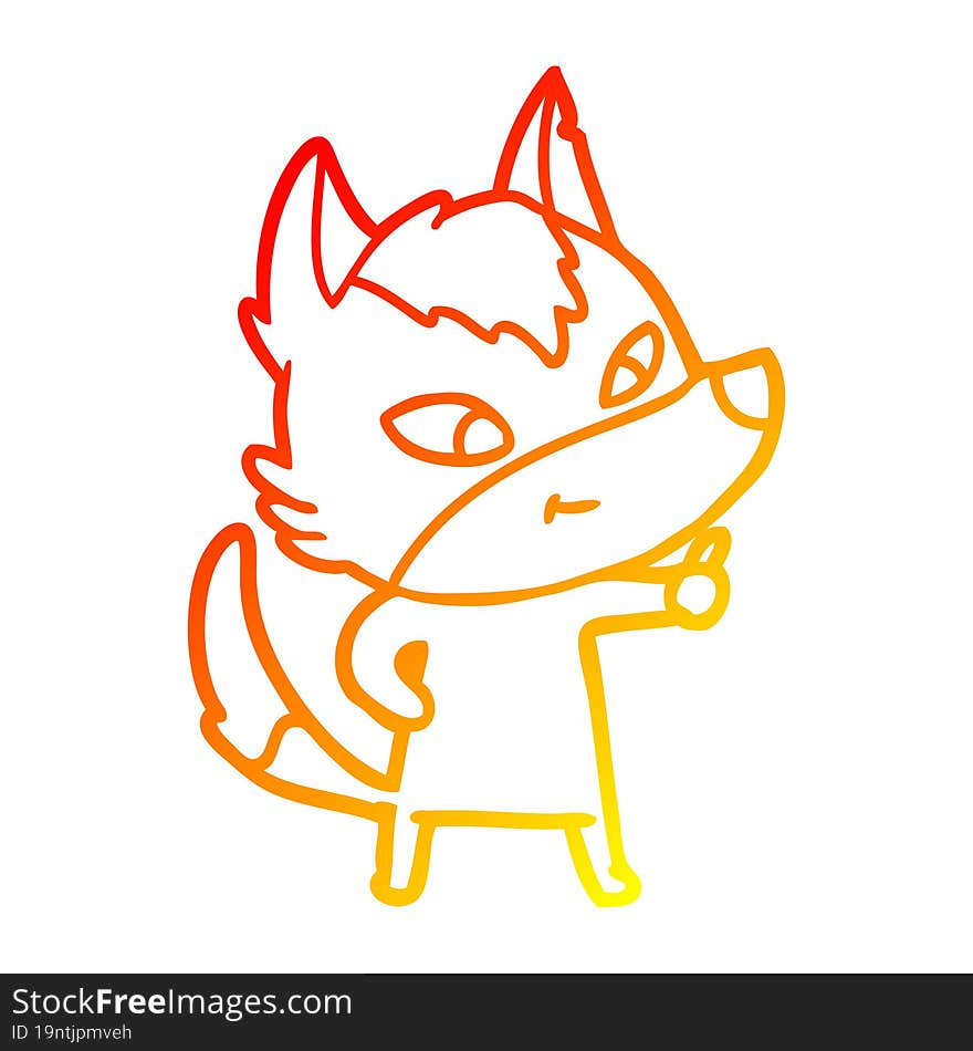 warm gradient line drawing friendly cartoon wolf