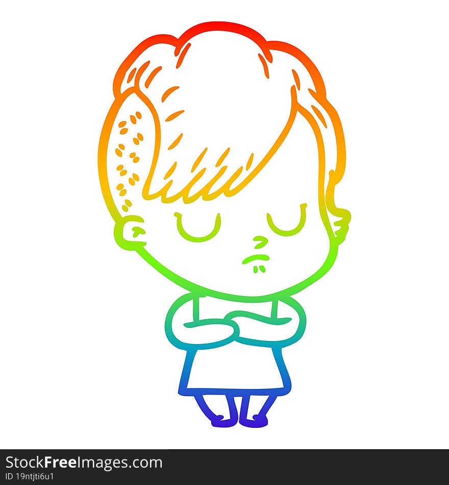 rainbow gradient line drawing of a cartoon woman