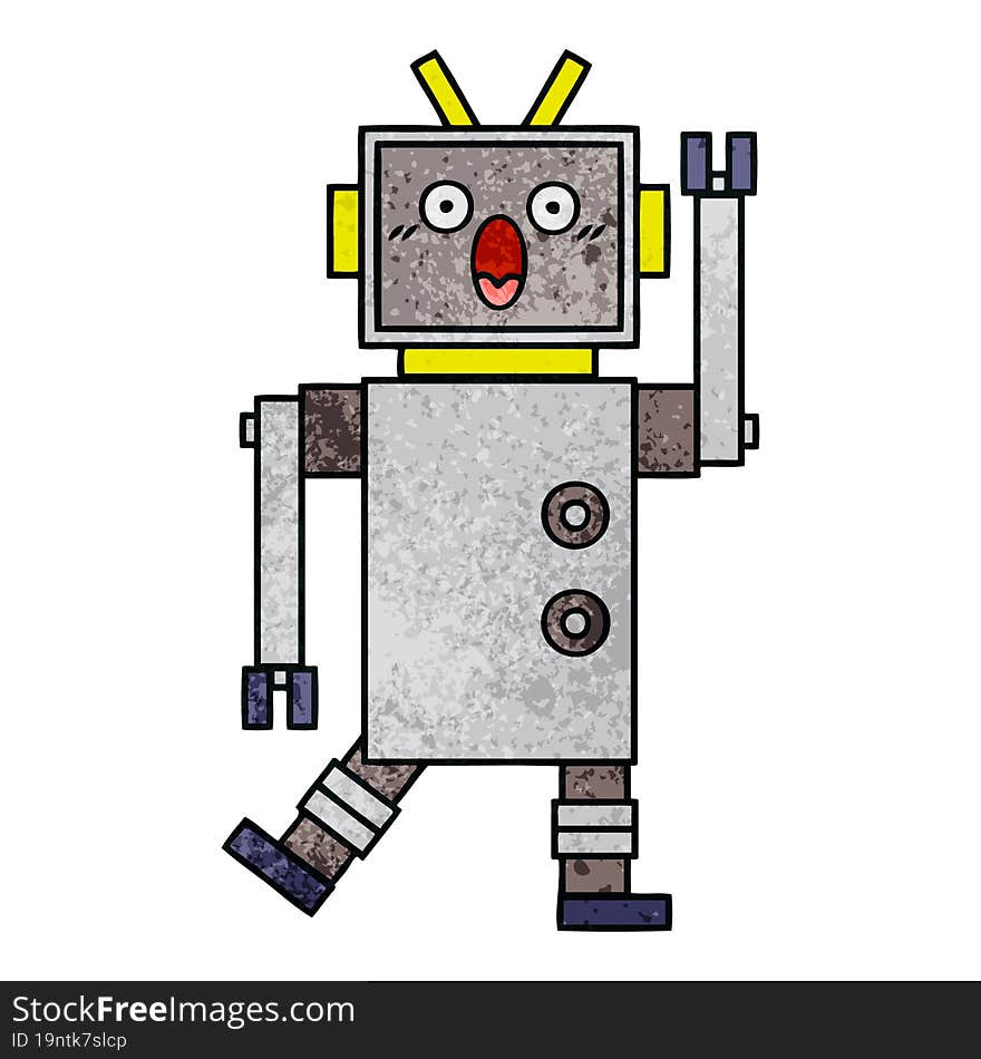 retro grunge texture cartoon of a robot