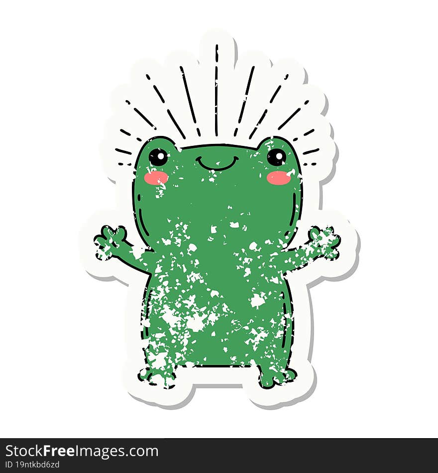 grunge sticker of tattoo style happy frog