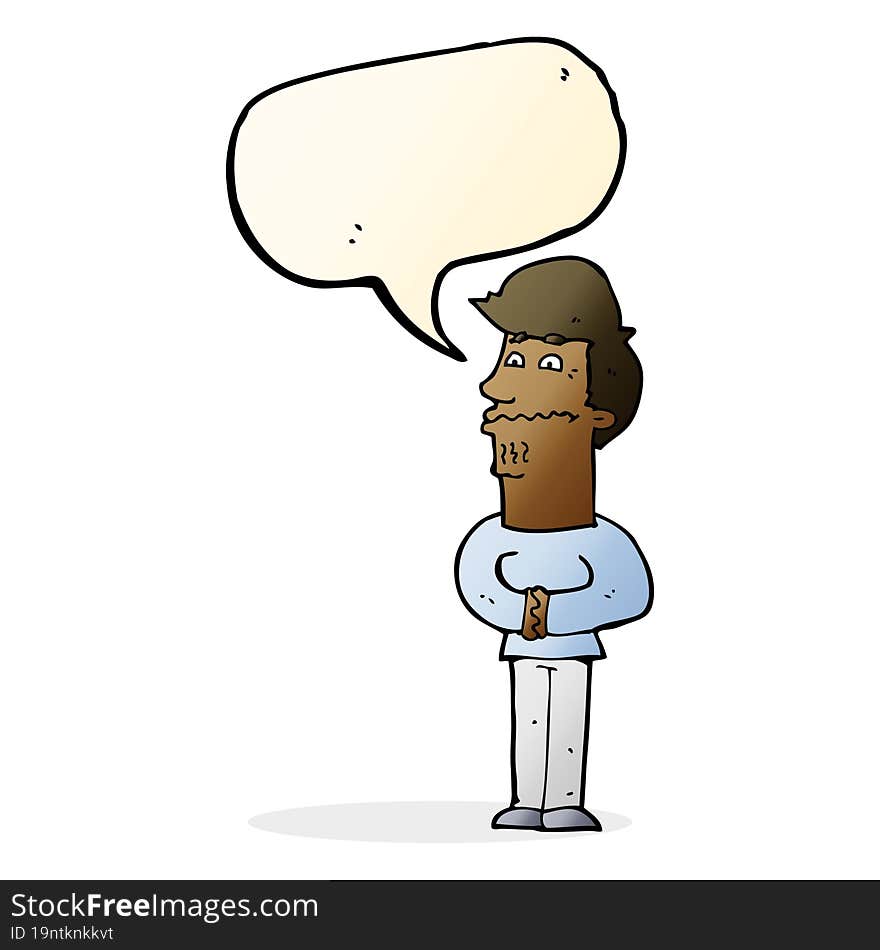 cartoon nervous man with speech bubble