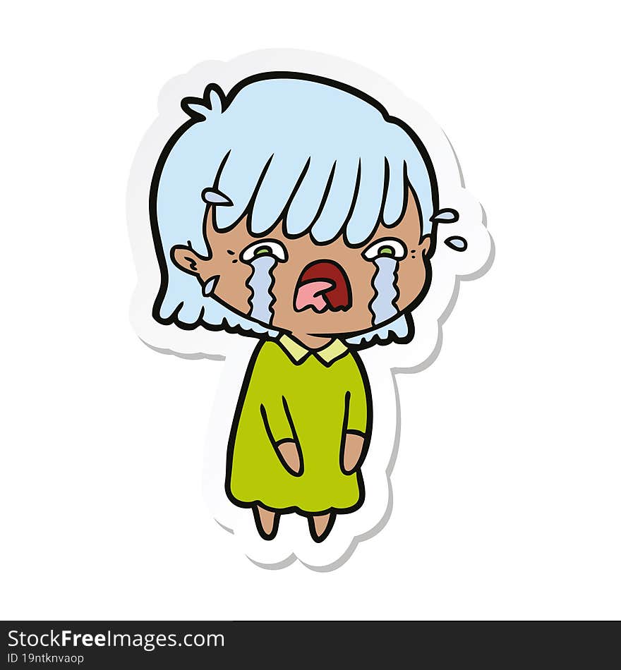 sticker of a cartoon girl crying