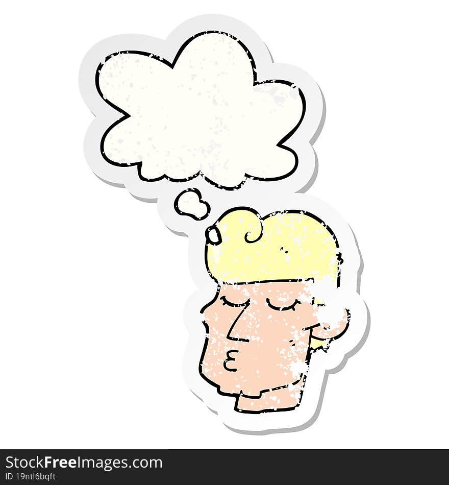 Cartoon Handsome Man And Thought Bubble As A Distressed Worn Sticker