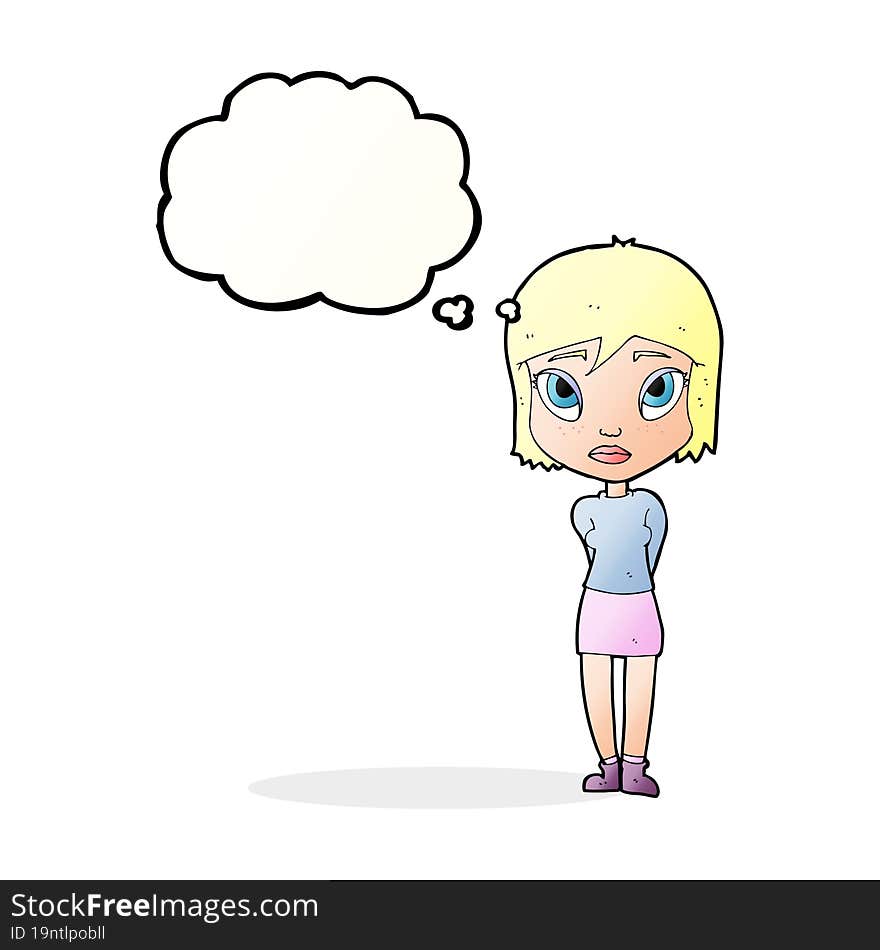 Cartoon Shy Girl With Thought Bubble