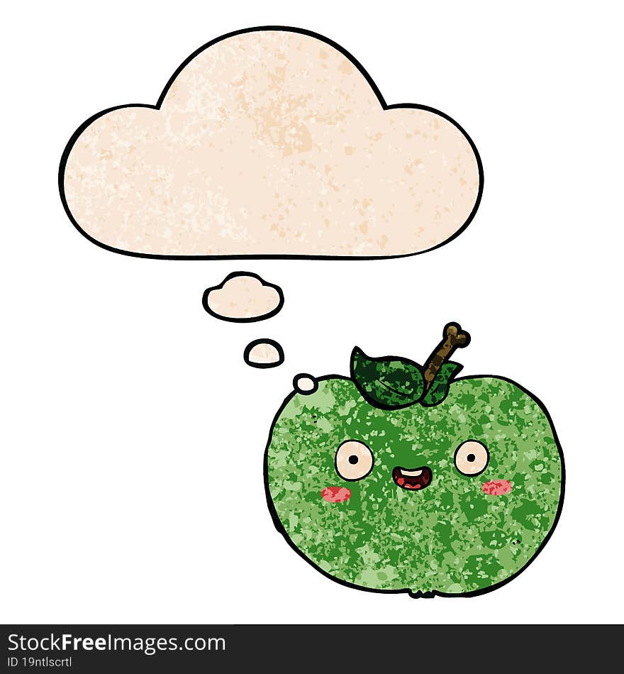 cartoon apple and thought bubble in grunge texture pattern style