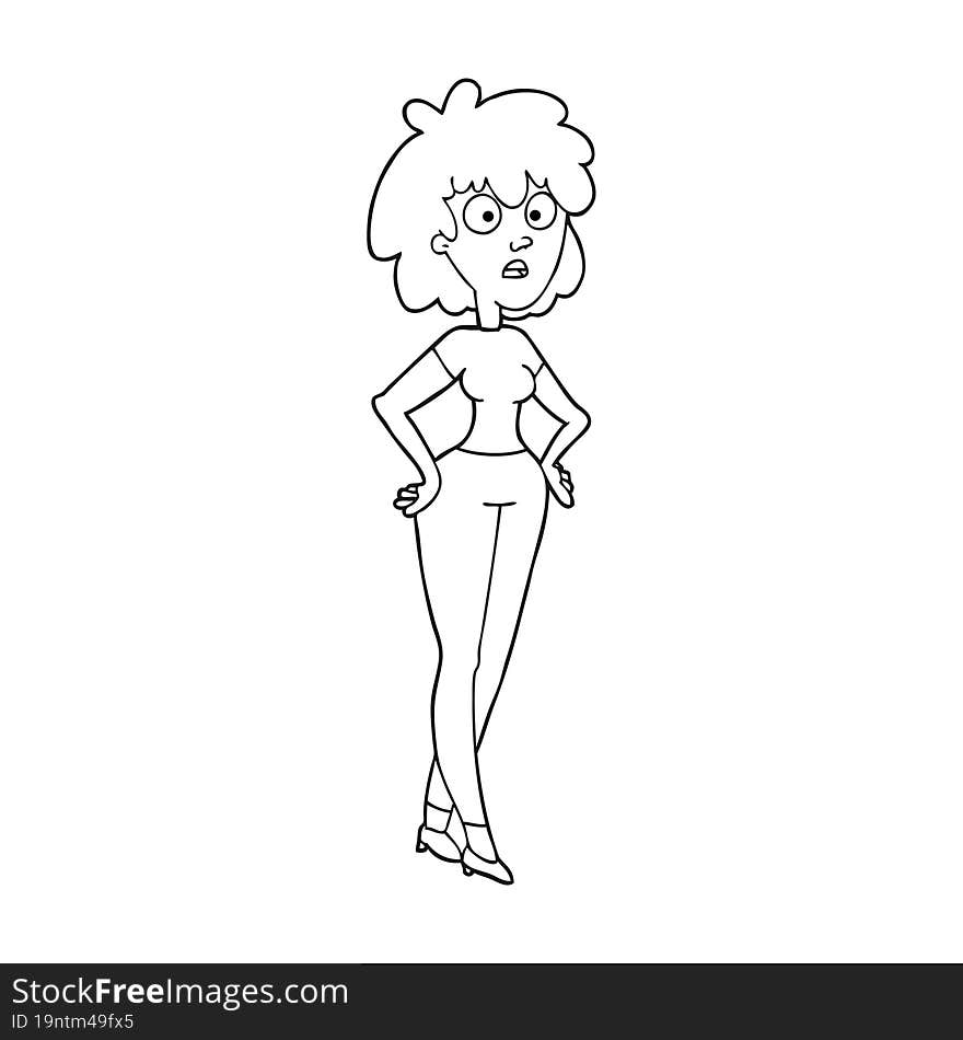 black and white cartoon surprised woman