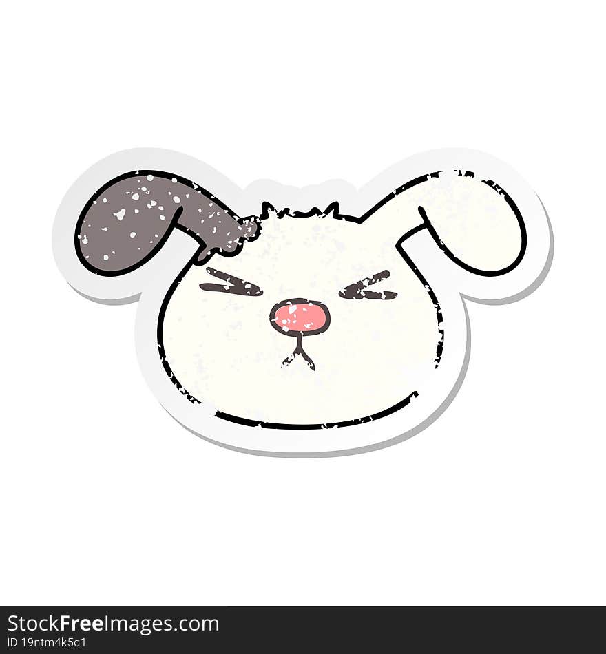 distressed sticker of a quirky hand drawn cartoon dog face