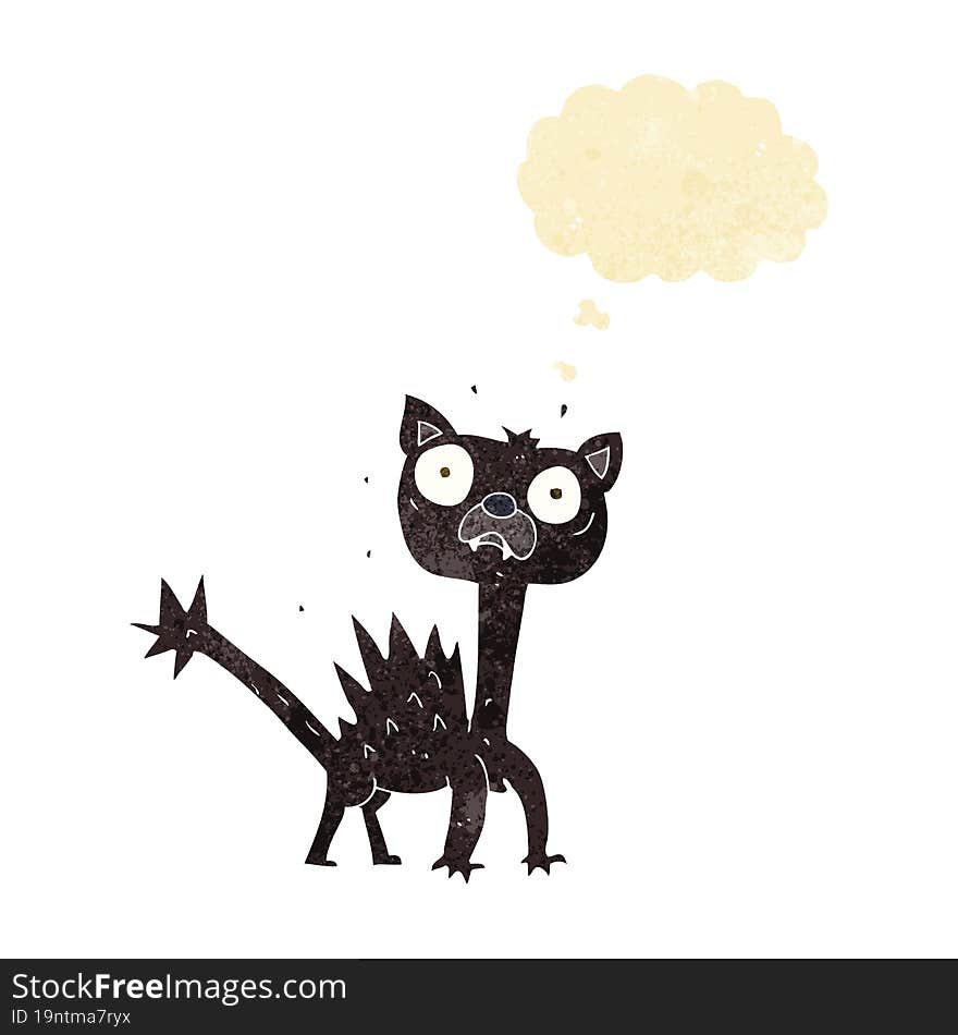 cartoon scared cat with thought bubble