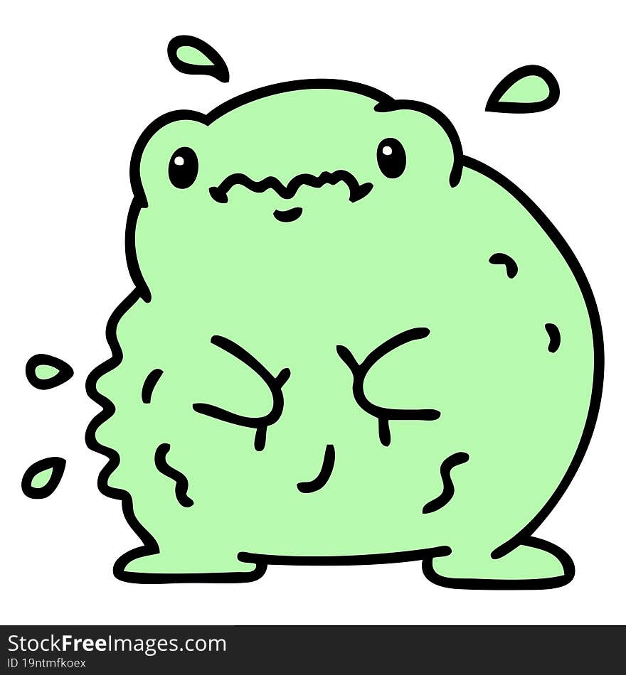 cartoon of a cute hungry frog with rumbling belly