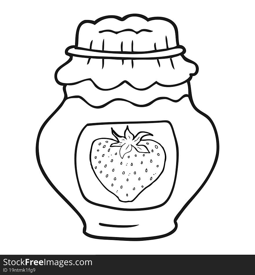 Black And White Cartoon Jar Of Strawberry Jam