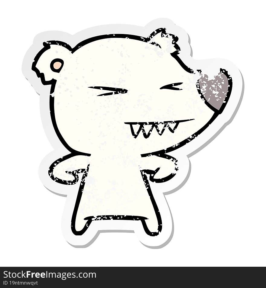 distressed sticker of a angry polar bear cartoon