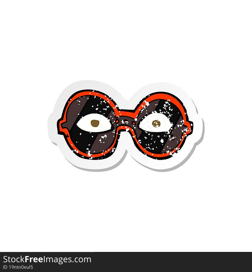 retro distressed sticker of a cartoon eyes in dark glasses