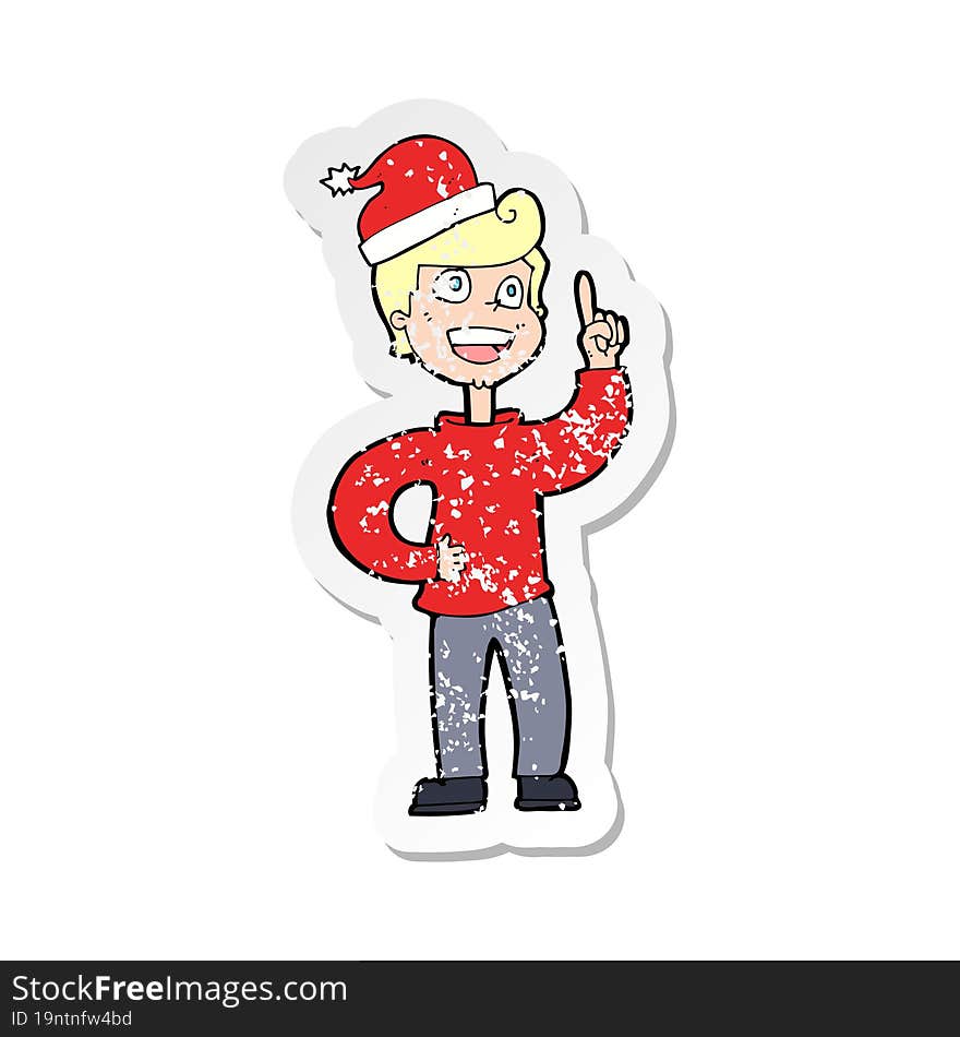 retro distressed sticker of a cartoon man ready for christmas