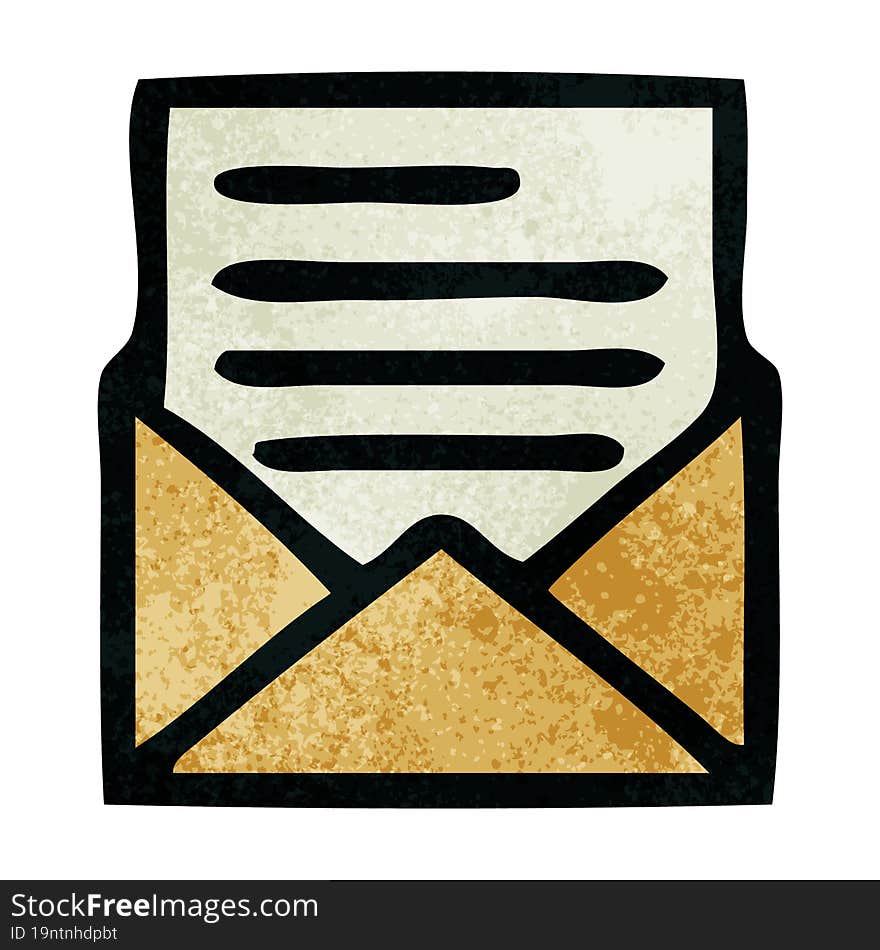 retro grunge texture cartoon of a letter and envelope