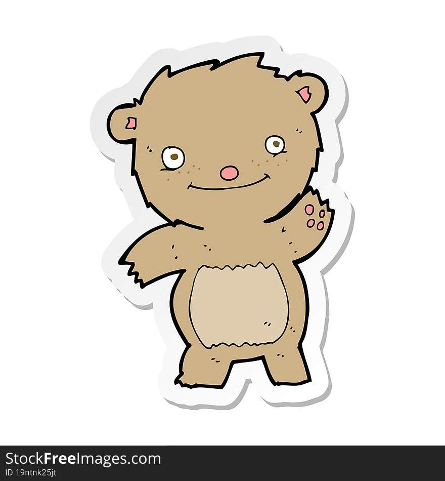 sticker of a cartoon waving teddy bear