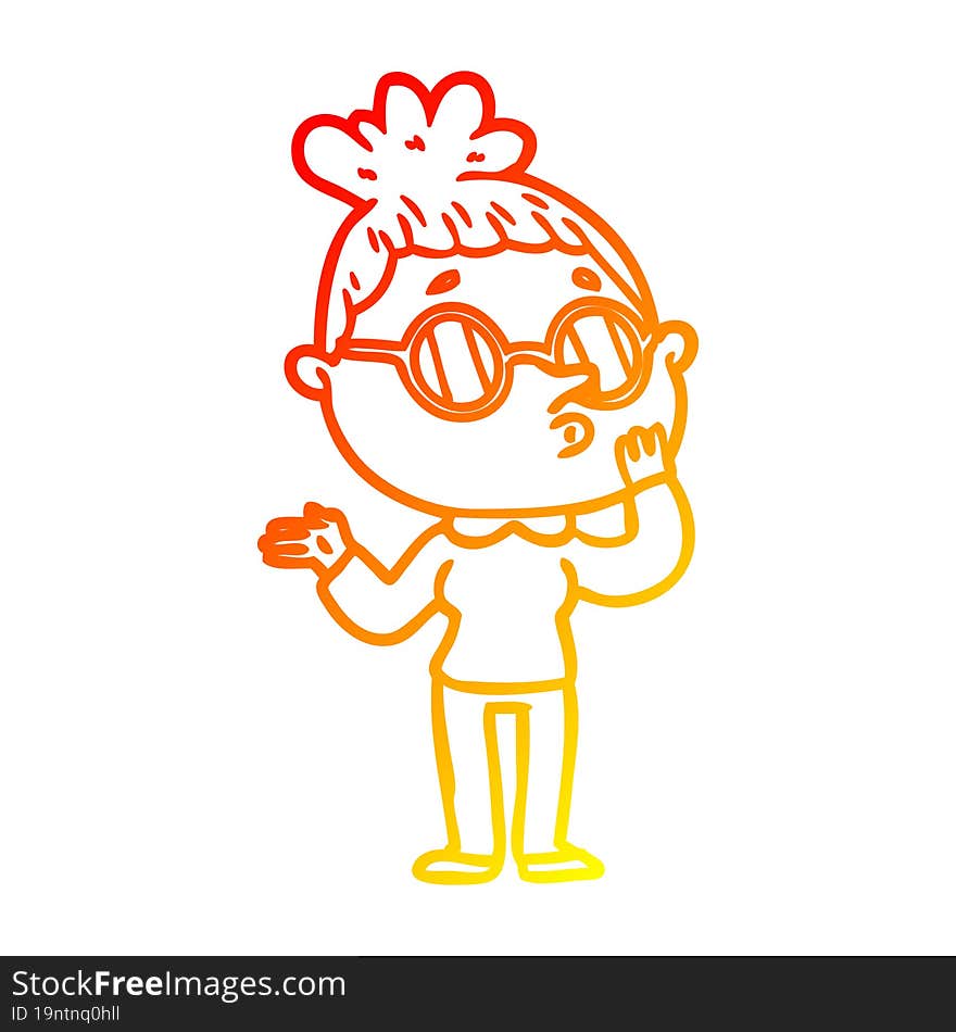 warm gradient line drawing cartoon woman wearing sunglasses