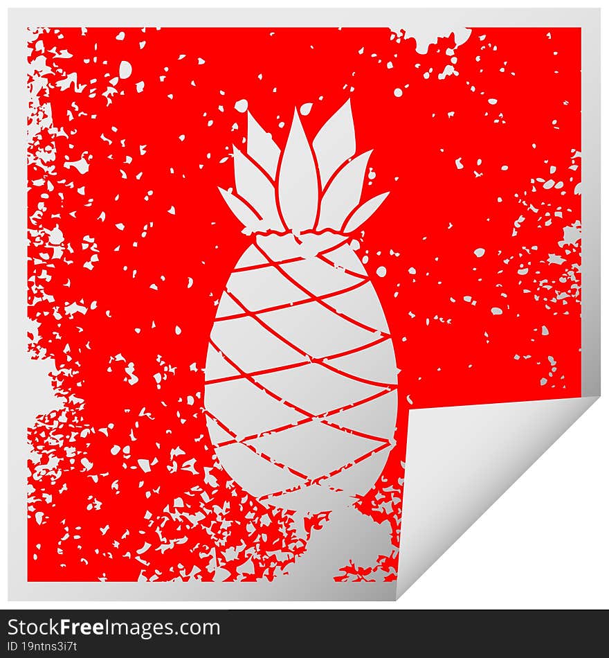 quirky distressed square peeling sticker symbol pineapple