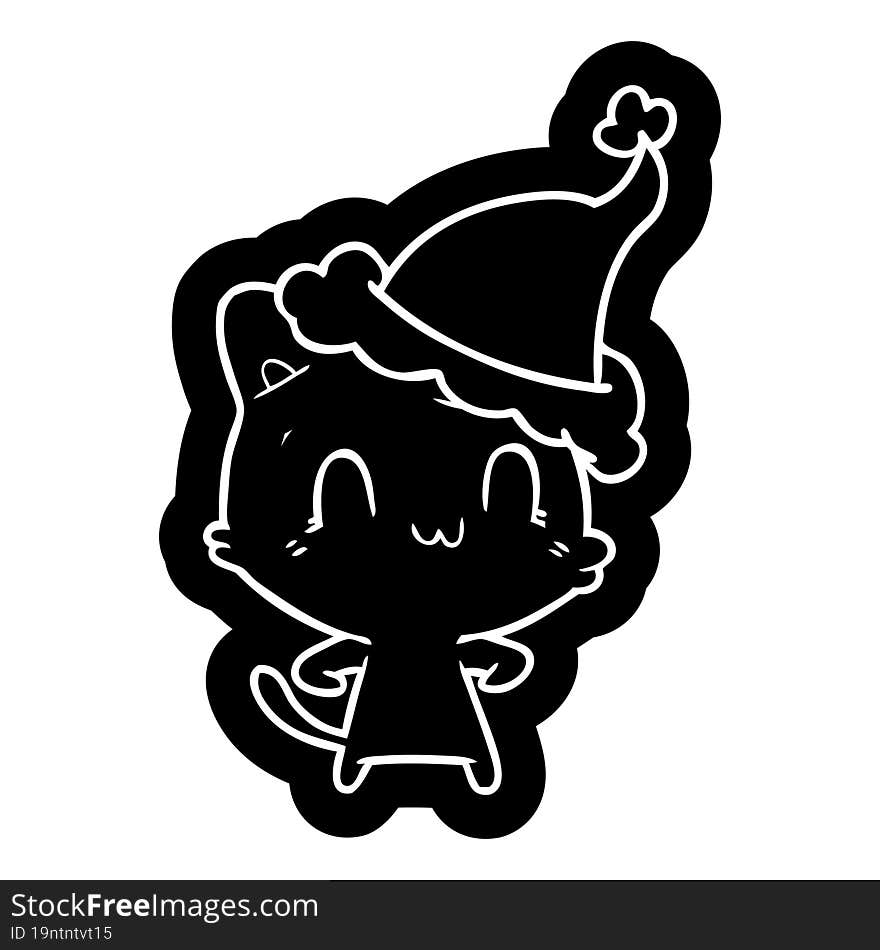 cartoon icon of a happy cat wearing santa hat