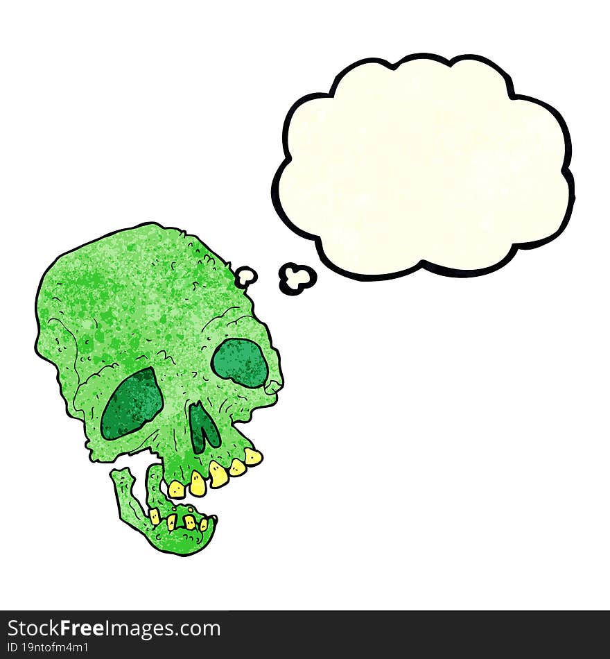 Cartoon Ancient Spooky Skull With Thought Bubble