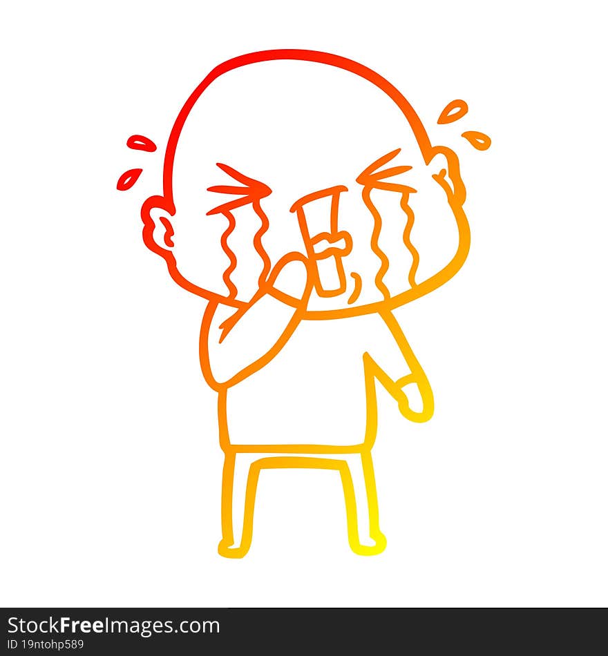 warm gradient line drawing cartoon crying bald man