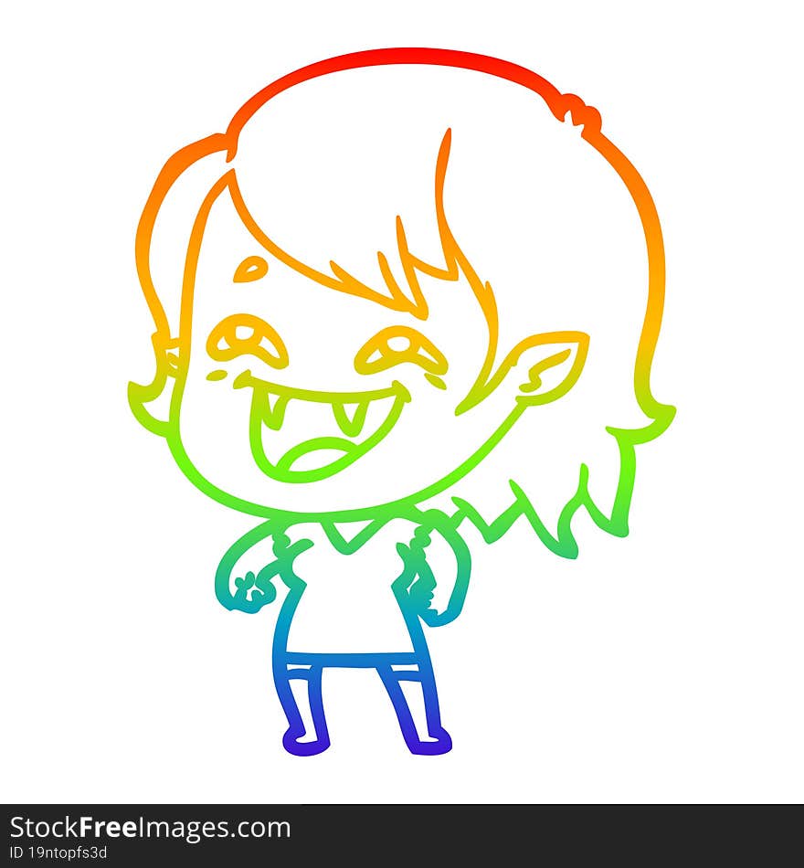 rainbow gradient line drawing cartoon laughing vampire girl